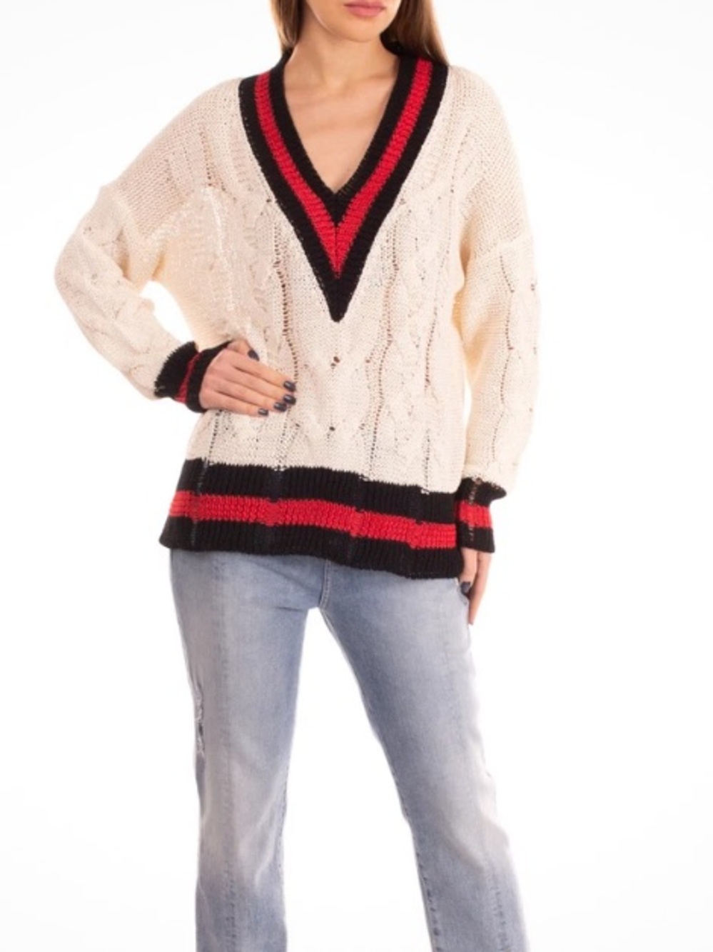 rag & bone Size S Open Cable Knit Striped Long Sleeve Jumper